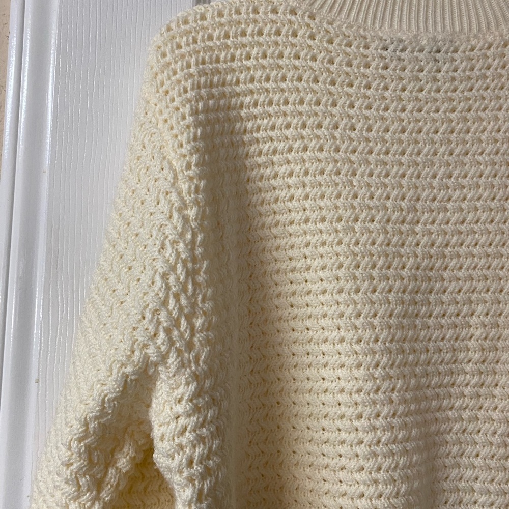Vintage Baxter & Wells Size Large Ivory Cream Cable Knit Crew Neck Sweater - Picture 10 of 14